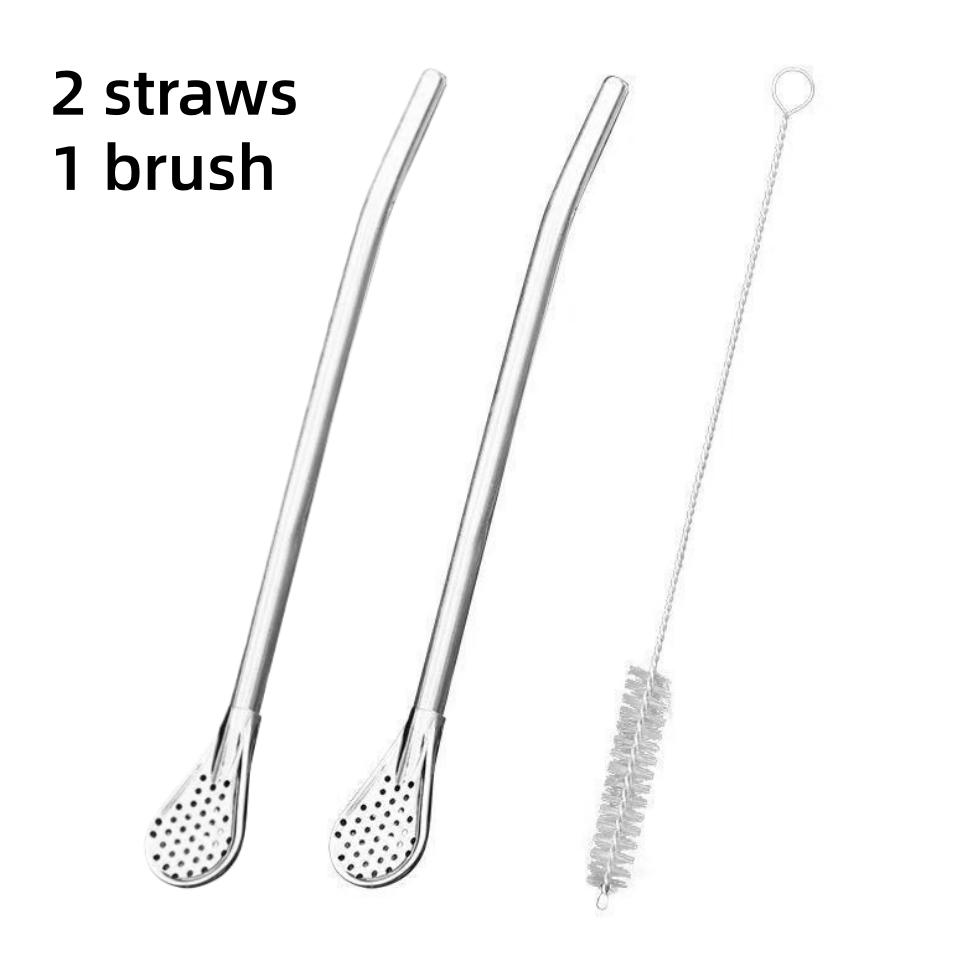 

2Pcs Detachable Bombilla Filter Straw Stainless Steel Straw Spoon Tea Filter Yerba mate straw Reusable Bar Accessories