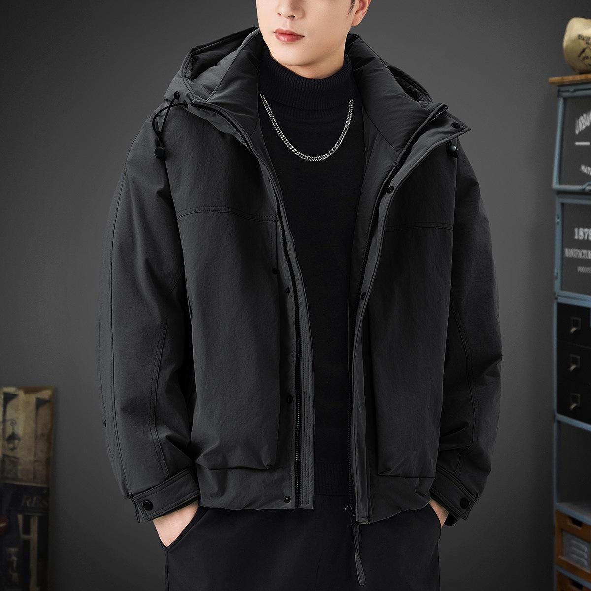 Men s 2025 Winter Windproof Hooded Workwear Jacket - 90% Duck Down, Thick, Warm, Trendy Outdoor Outerwear XL (140-160 jin)