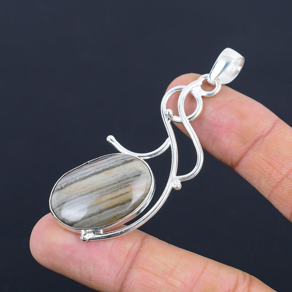 Natural Flint Stone Gemstone Jewelry 925 Sterling Silver Pendant For Women