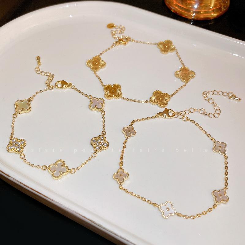 Real Gold Electroplated Korean Zircon Flower Bracelet Niche Temperament Bracelet Personalized Jewelry Women