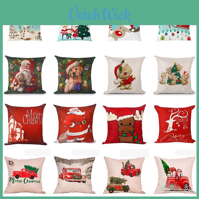 Luxurious 18'' Xmas Cotton Pillow Case Linen Cushion Cover For Merry Christmas Home Decoration