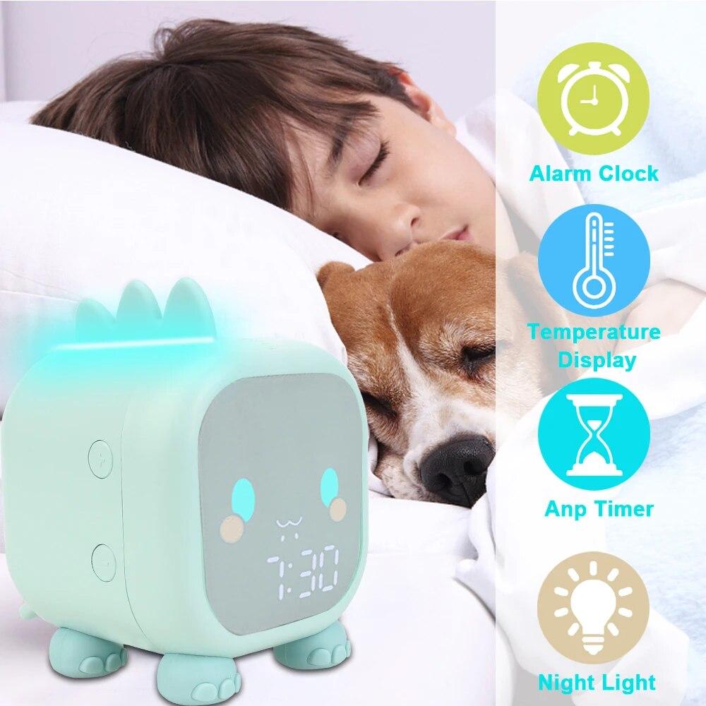 

Bedside LED Clock Kids Alarm Clock Children s Sleep Trainier Temperature Display With Voice Control Digital Cute Dinosaur