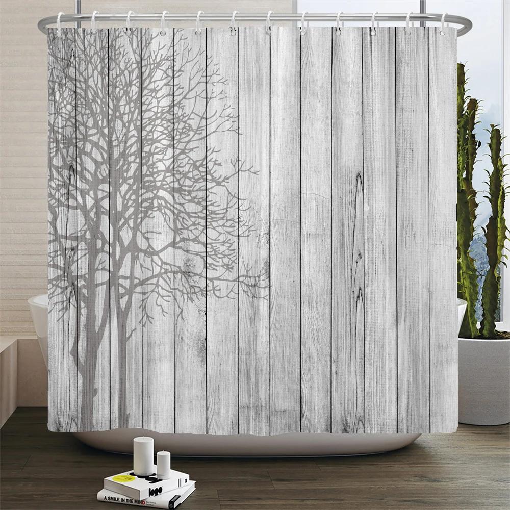 Rustic Shower Curtain Vintage Vertical Wood Planks Distressed Rustic Hardwood Design Fabric Bathroom Decor Curtain with Hooks