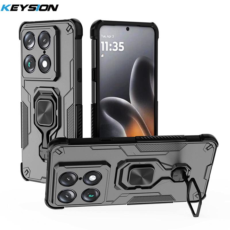

KEYSION Shockproof Armor Case for Motorola MOTO Signature 5G Soft Silicone+PC Upright Metal Live Ring Stand Phone Back Cover for MOTO Signature чёрный