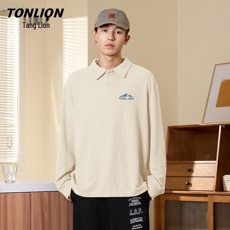 TonLion Men s Waffle Knit Long-Sleeve Polo Shirt 3XL
