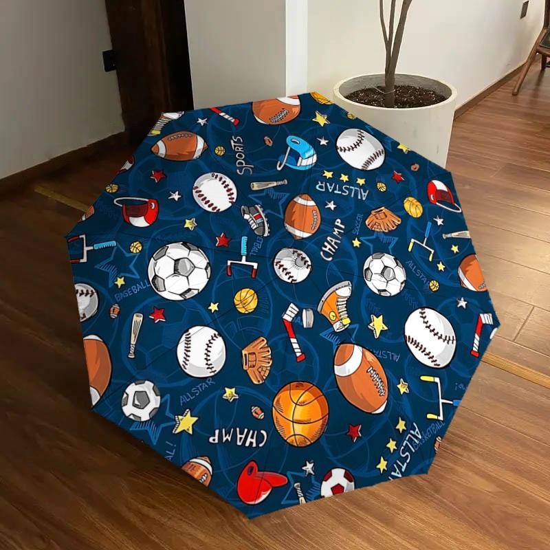

Sports Ball Pattern Automatic Opening/Closing Umbrella with Foldable Design,Outdoor Rain Gear for Fans,Travelers,Daily Use,Gift for Spor