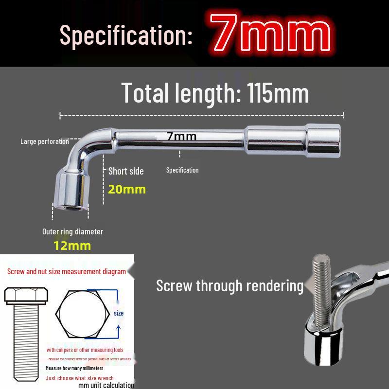 L-Shaped Through-Hole Socket Wrench, 6-22mm Hex with Hook & Elbow Design.