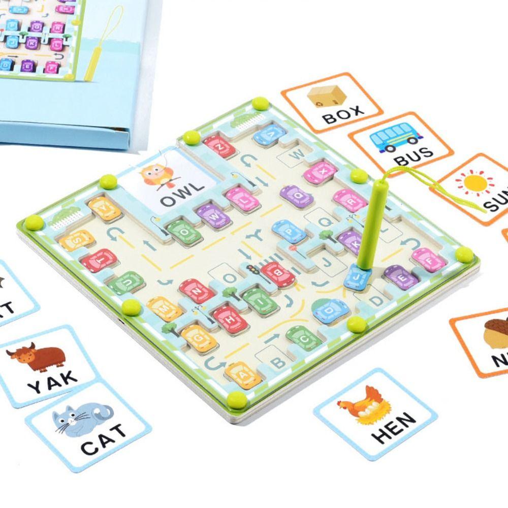 Wooden Magnetic Color Words Maze Spelling Practice 26 English Letters Letters Puzzle Puzzle Boards Portable Montessori