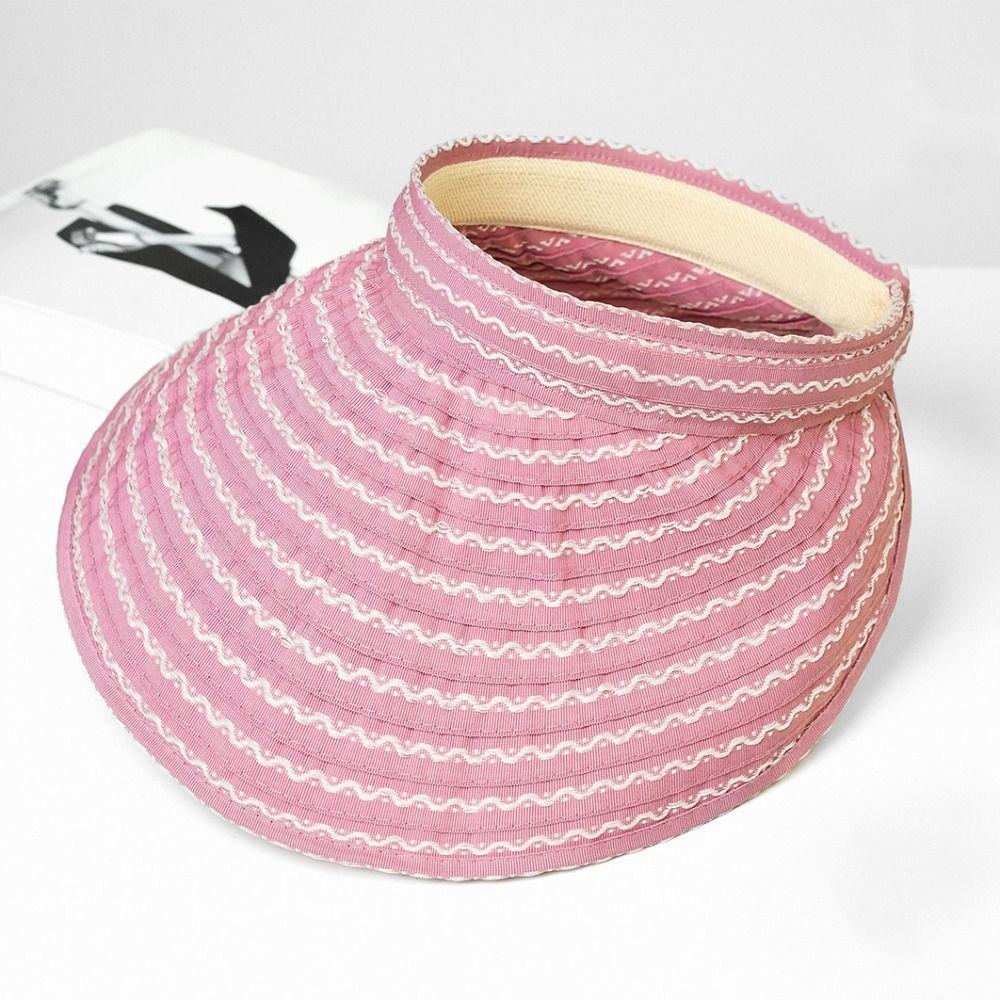 Folding Headband Sun Visor Hat Wide Brim Bucket Hat Trendy Women's Stripe Sun Hat Summer Outdoor