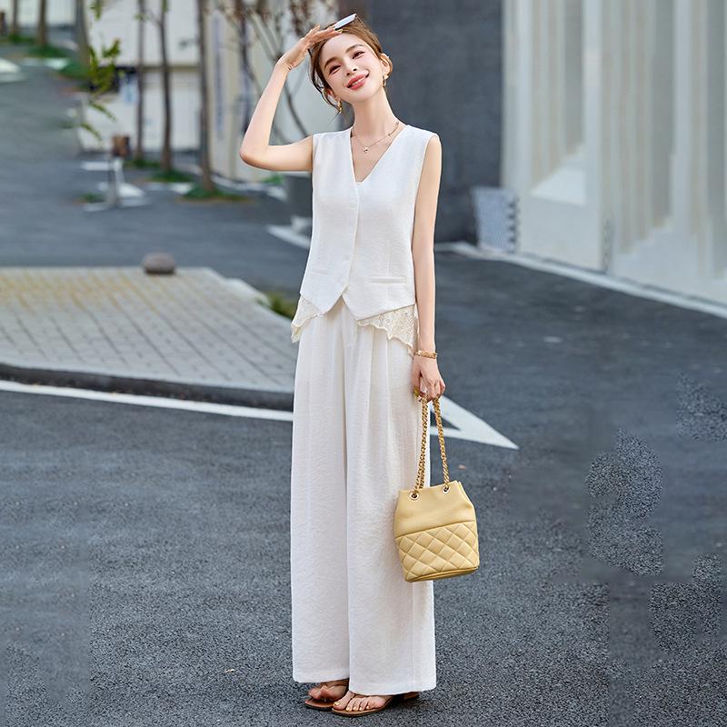 

2025 Summer Chic Lace Vest & Wide-Leg Pants Set XXL for 125-135 Jin