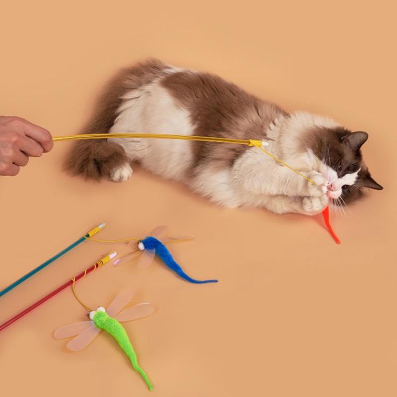 Cat Teaser Stick Sequins Big Eyes Dragonfly Cat Toy Interactive Teaser Stick