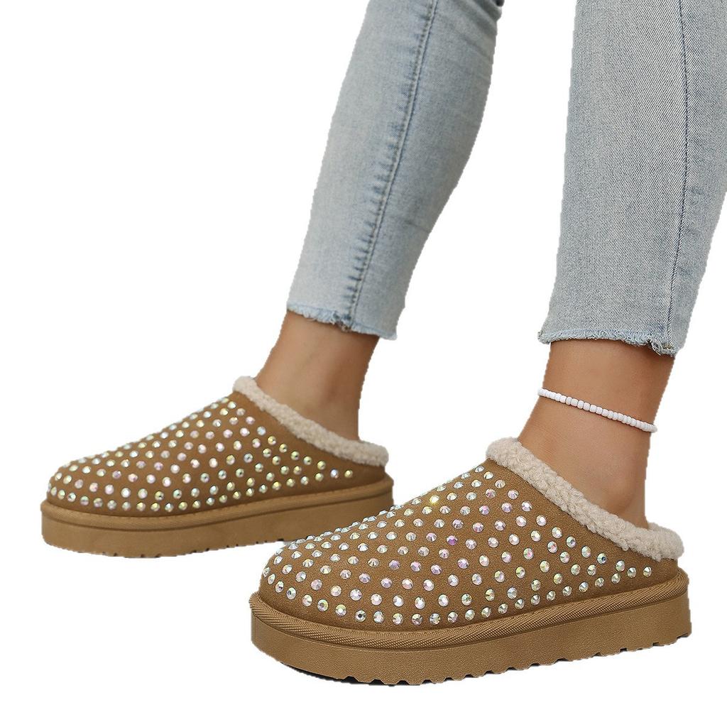 New rhinestone beach warm thick-soled bag head half-drag cotton shoes in summer