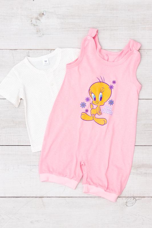 Infant Girls’ Clothing Set – TWEETY Print, Cotton T-Shirt & Pink Romper, Summer, 5018-002-33-5 HC
