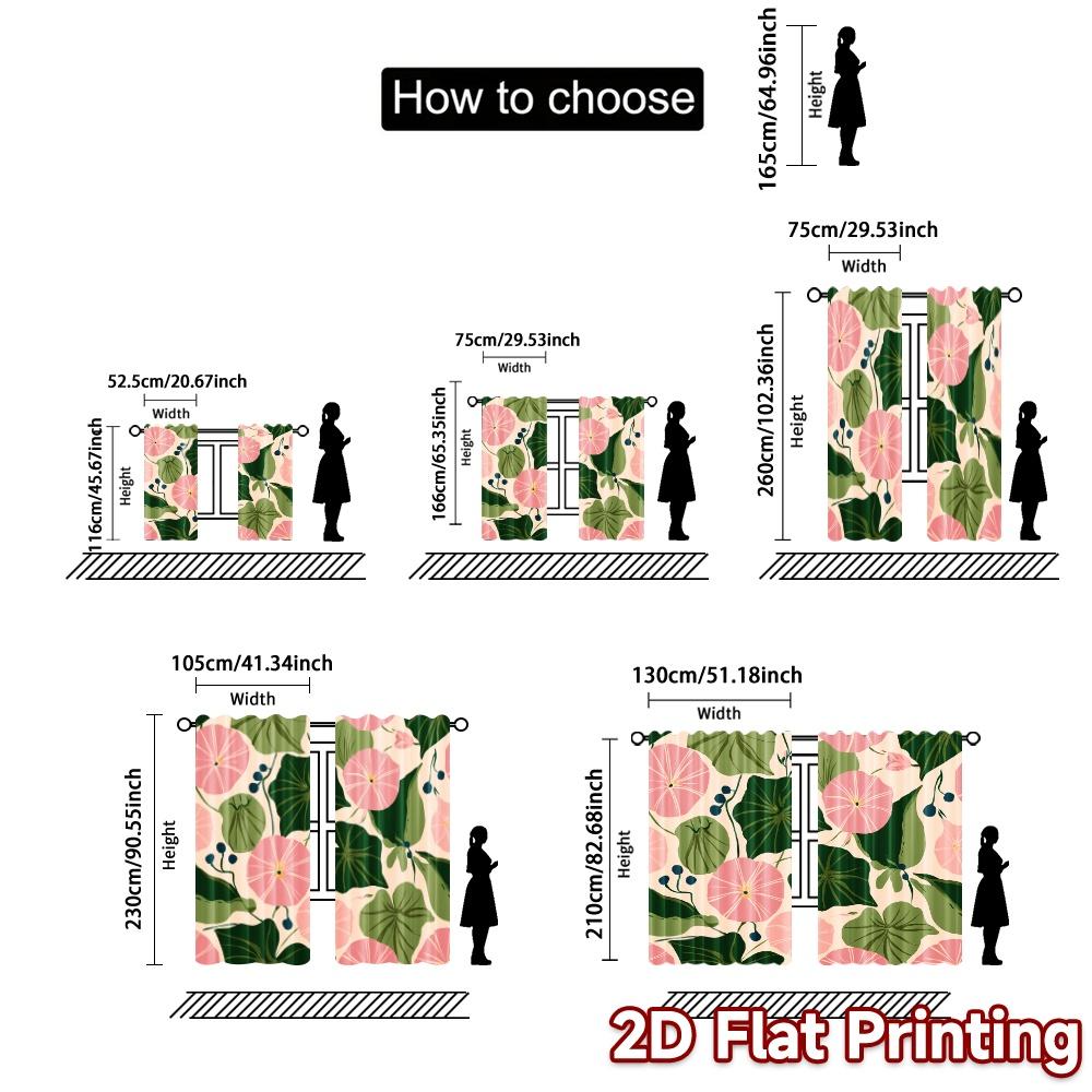 2D Flat Printing  JIT 2pcs   Curtains (Without Rod) Floral Curtain Bliss Chic Contemporary Curtains Versatile Fabric Curtains Home
