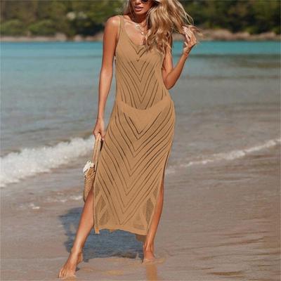 Vestido Sexy Vazado Feminino Moda Casual Sem Mangas Bikini Regata Protetor Solar Roupa de Praia Roupa de Férias