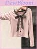 Tshirt For Women With Vneck Pink Bowknot Long Sleeve Oversized Top For Fall 2025