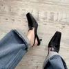 Women's Spring and Summer Black Single Shoes Fine Heel Pointed High Heels Breathable Sandals