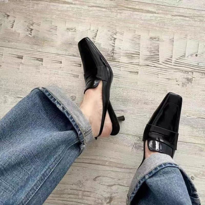 Women's Spring and Summer Black Single Shoes Fine Heel Pointed High Heels Breathable Sandals
