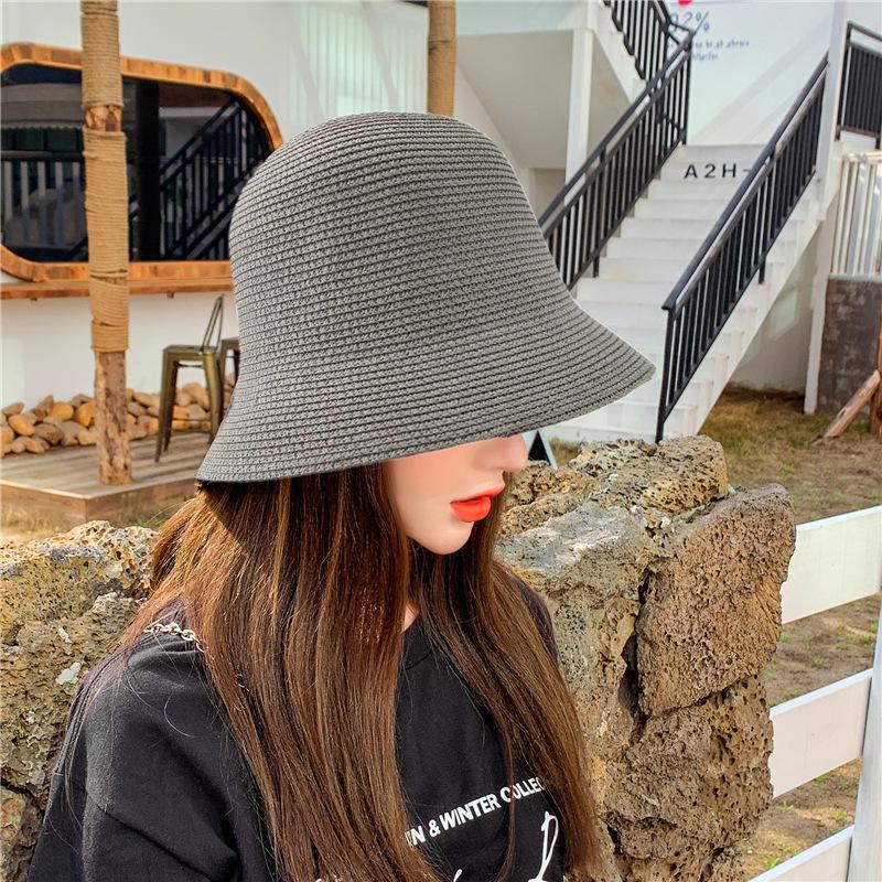 New Summer Foldable Bucket Hats For Women Girls Elegant Solid Color Breathable Straw Hat Outdoor Holiday Beach Visor Panama Caps
