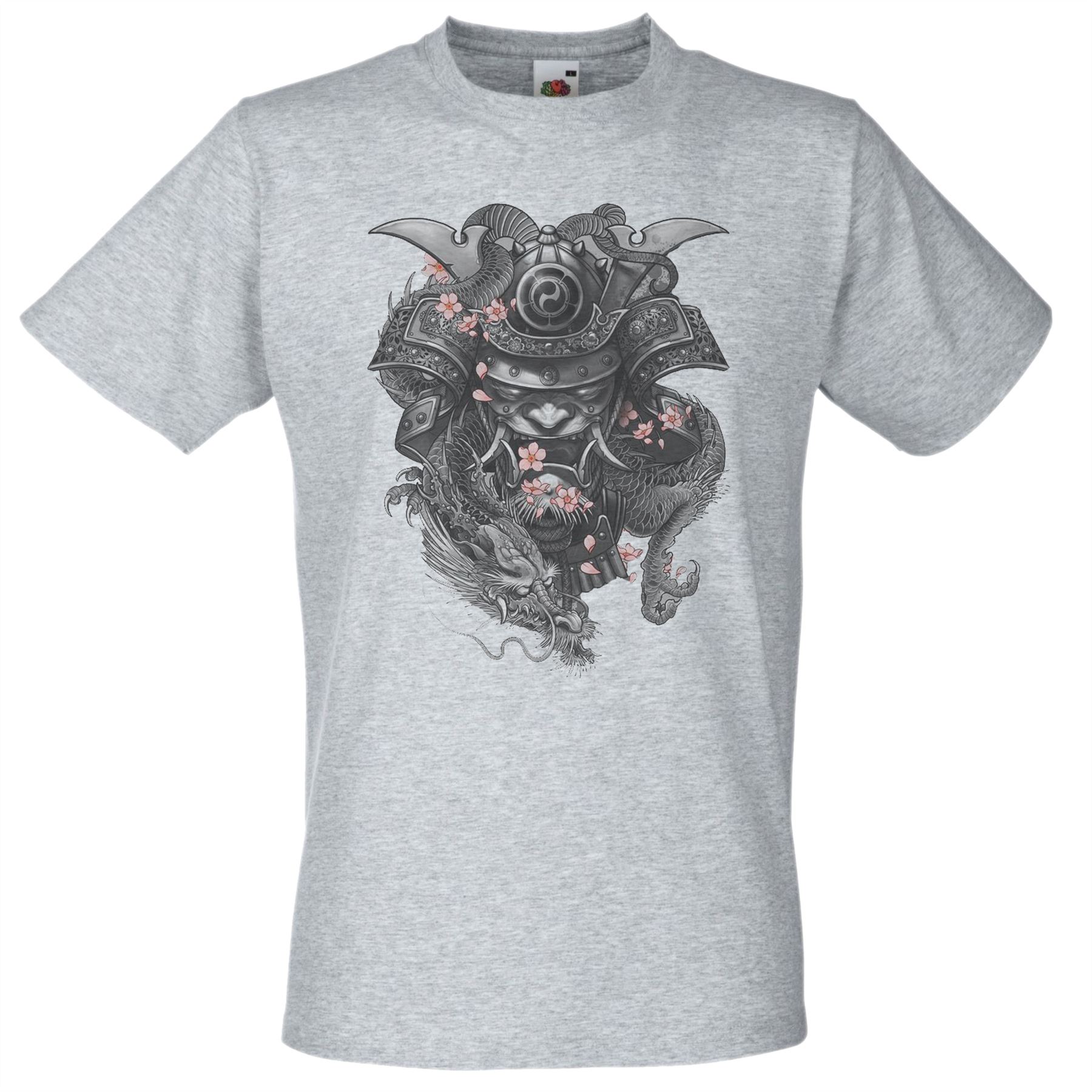 Unisexs Samurai Mask Oni Japanese Hannya Mask Oriental Unisex Grey TShirt S