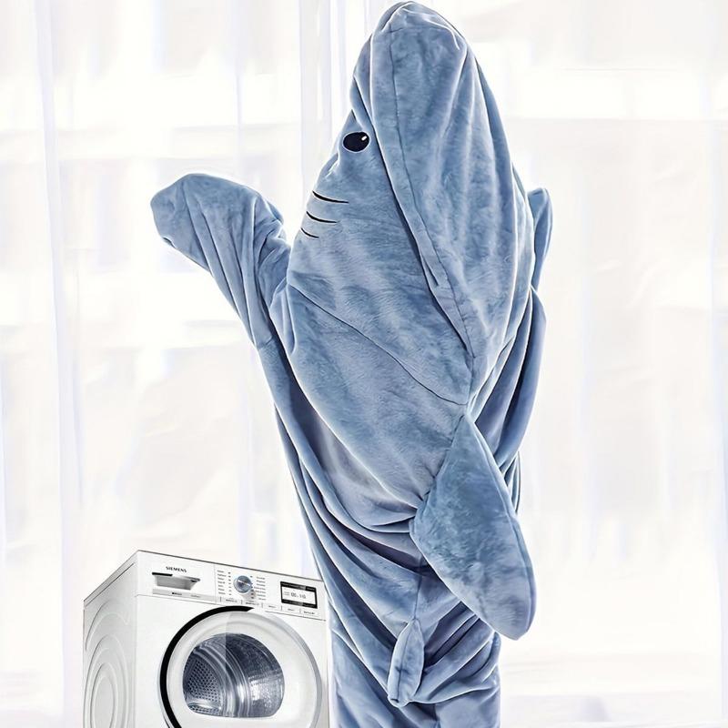 Soft Plush Wearable Shark Blanket Cartoon Animal Onesie Pajamas Cosplay Costume Sleep Bag for Adults Kids Flannel Pink Blue