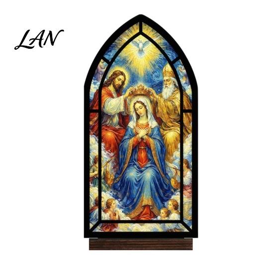 UV Printed Halloween Decor Candle Holder, Gothic Stained Glass Style Translucent Panel Lamp Retro Spooky Candlestick, Tabletop Atmosphere Ornament for