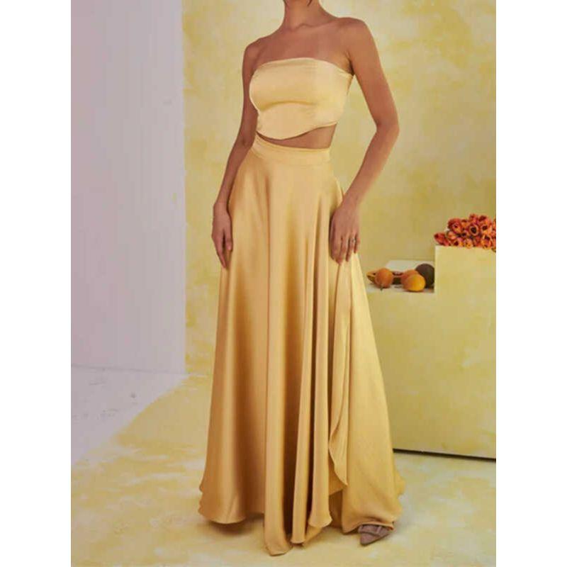 and American Foreign Trade Cross-Border Summer Tube Top Sexy Top High Waist One-Piece Skirt Formal Dress Light Luxury Formal Dress Vacation Skirt