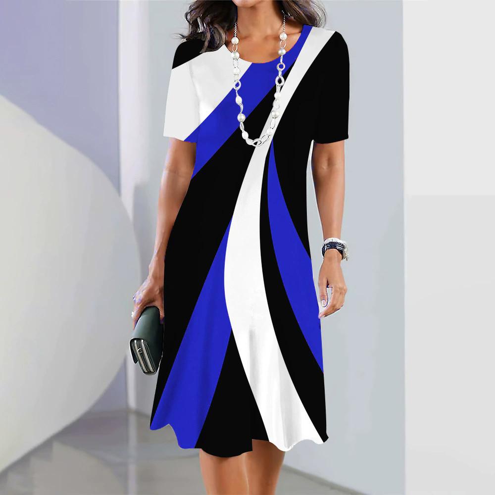 Summer Striped Graphic Women Fashion Mini Dresses Short Sleeve Comfort Street 3d Printed Ladies Dress  Casual Dress S