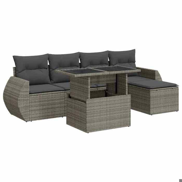 VidaXL Garden Lounge Set 6 Pcs with Grey Cushions Wicker 3326621