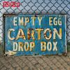 VintageEggChicken™ Charming Vintage Tin Sign with Empty Egg Carton Drop Box Quote, Retro Chicken Design, Rustic Farm Decor