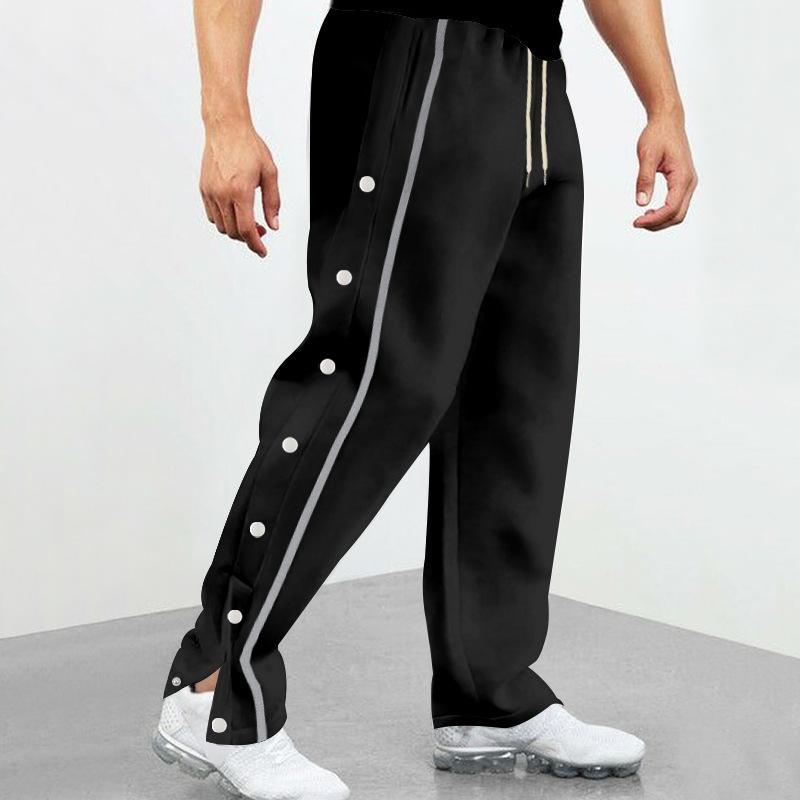 New Men Casual Sports Breasted Pants Men's Jogger Button Loose Straight Drawstring Oversized Loose Trousers