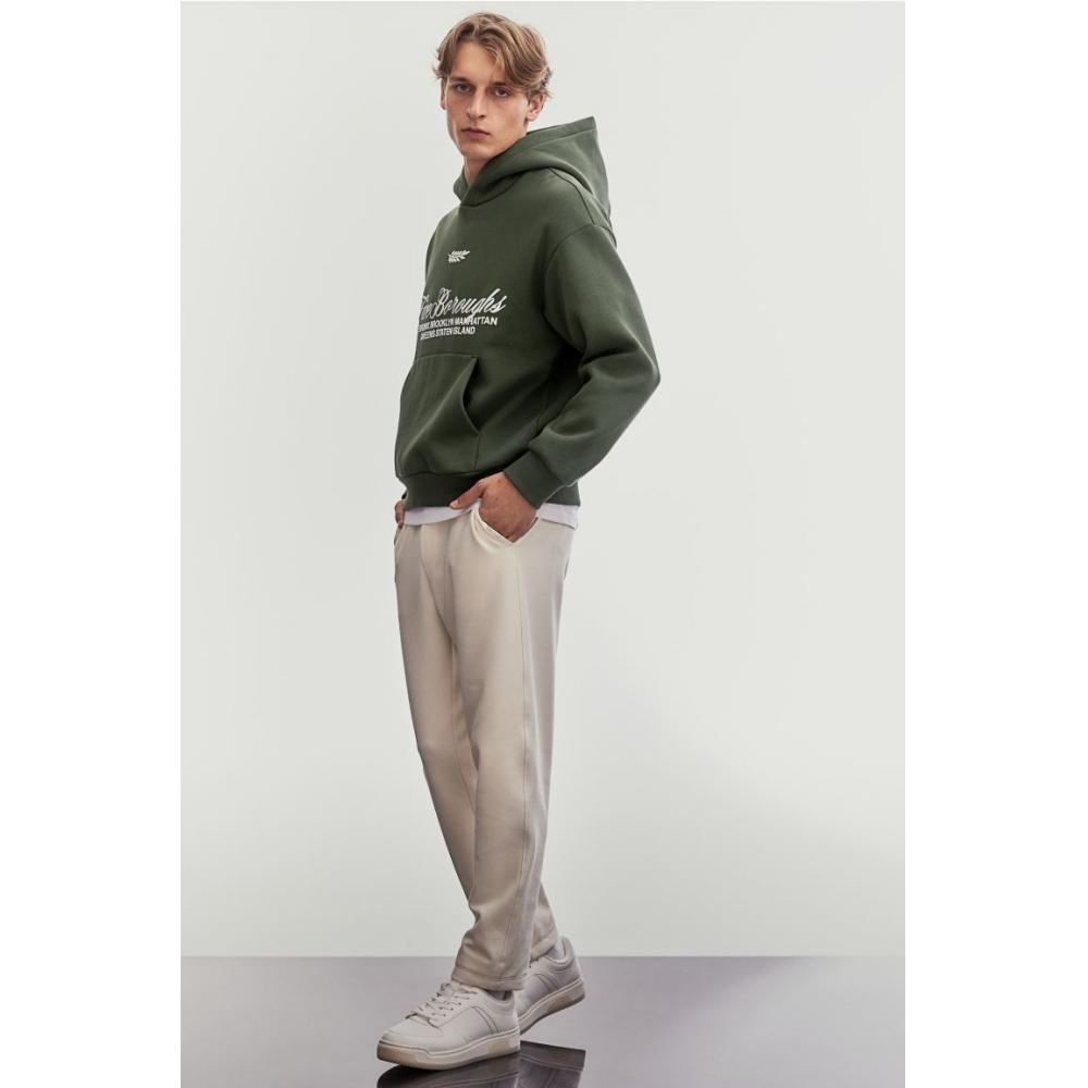 H M Loose Fit Printed Hoodie kHaki Green Five borougHs