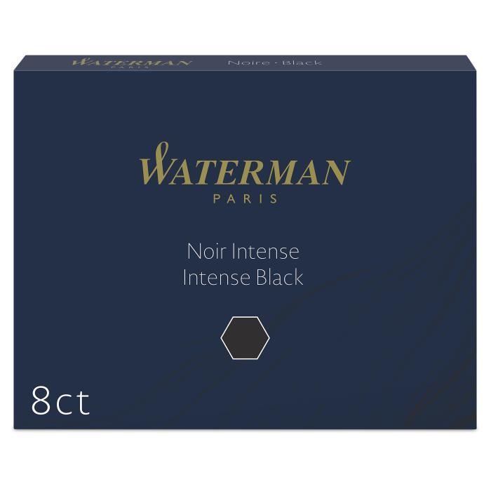 WATERMAN Boîte De 8 Cartouches Longues, Encre Noir Intense Pour Stylo Plume