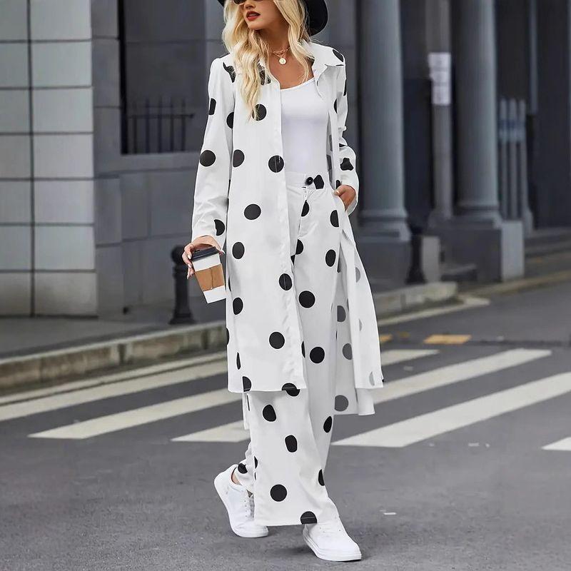 

Printed Collar Cardigan and Pants Set Printing Lapel Cardigan Pants Suit Female White XXXL
