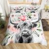 Hochlandkuh Bettbezug King-Größe Queen-Größe Westliches Bauernhoftier Steppdeckebezug Feine Mikrofaser Stier Rindvieh Floral Bettwäsche-Set
