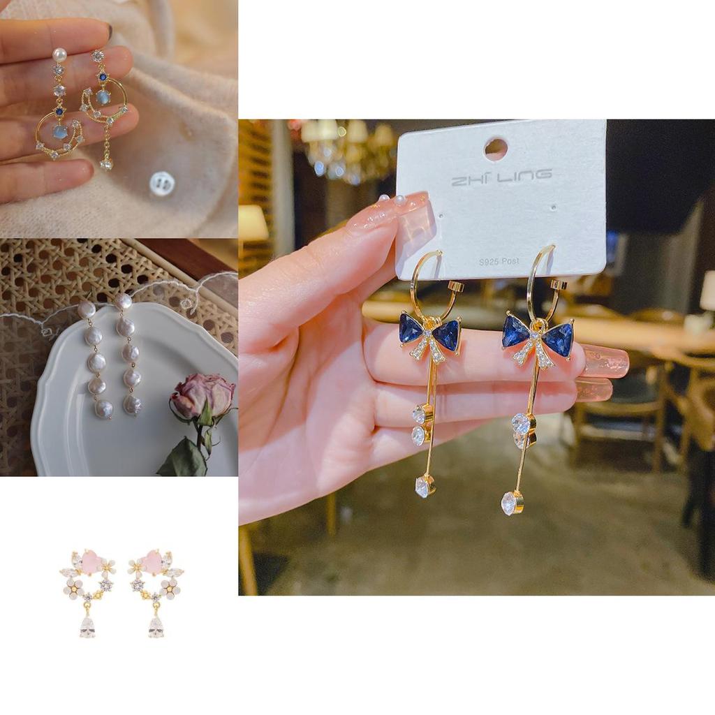 Moon Inspired Long Dangle Earrings With Floral Pattern And Alloy Finish For Womens Fashion