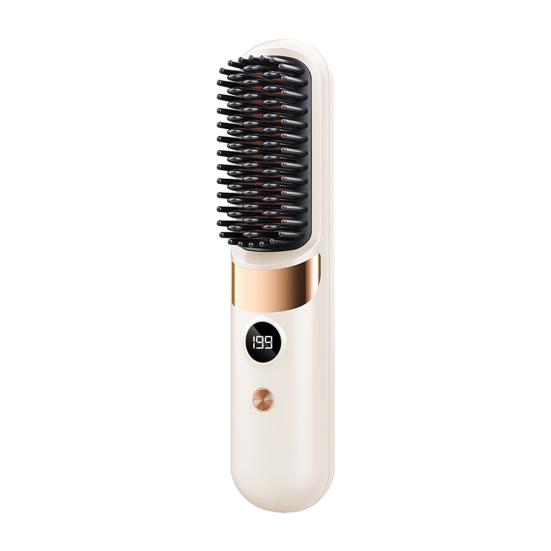 Portable Hair Straightener Brush 4 Temperature Adjustable LED Display Fast Heating Cordless Electric Hot Brush Curly Hair Styling Detangling Comb