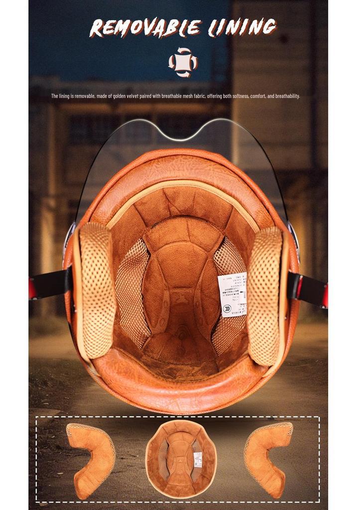 Retro 3/4 Motorcycle Helmet with Leather Lining for All Seasons - Unisex