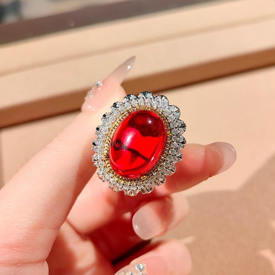 Light Luxury Pigeon Blood Ruby Set Exaggerated Pigeon Egg Zircon Necklace Pendant Colored Treasure Earrings Royal Blue Ring Woman