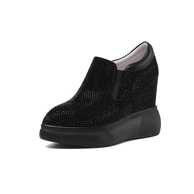 Niche Fashion Hot Diamond Deep Mouth Single Shoes 2025 Spring New Pointed Thick Sole Inner Height Increase Casual Small Leather Shoes Women's Shoes