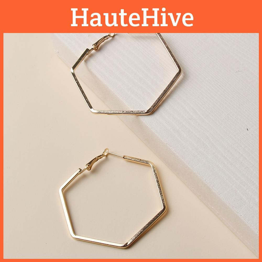 Hexagon Geometric Contemporary Ear Rings With Electroplated Gold Women For