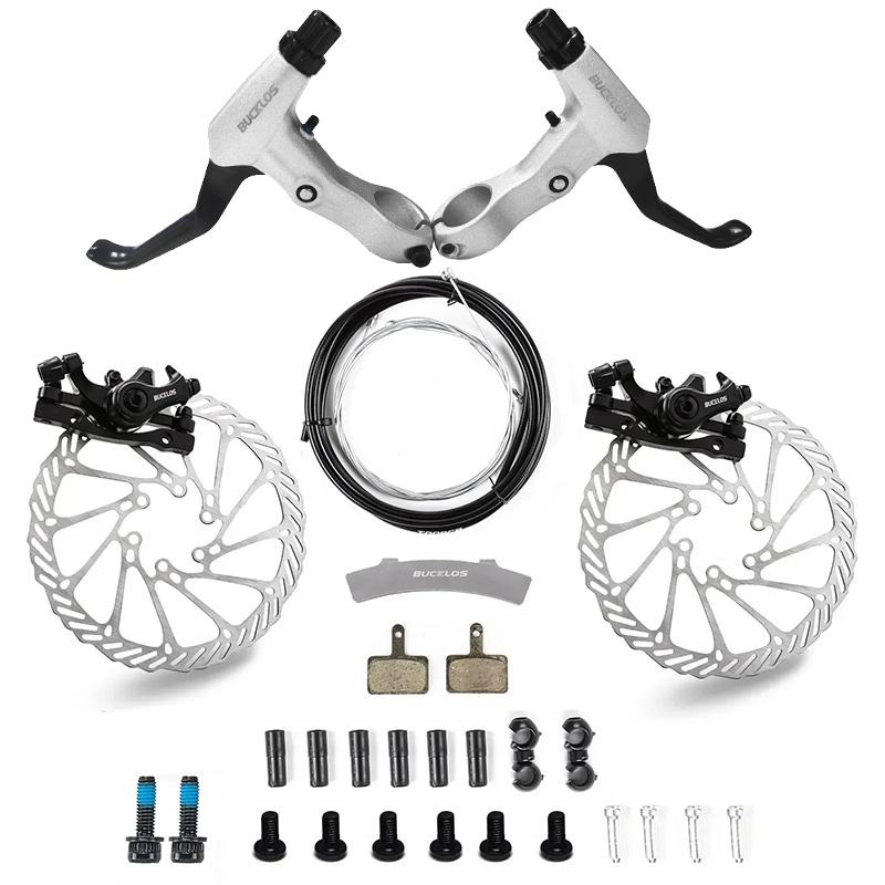 BUCKLOS Mtb Mechanical Disc Brake Caliper Set Bike Brake Levers with Cable Front Rear Bicycle Disc Brake Rotors Cycling Parts