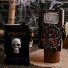 Halloween Deko Schädel Buch Statue mit Sensenmann Spinnennetz Figur für Halloween Heimdeko Gruseliger Harzschädel Tischdeko