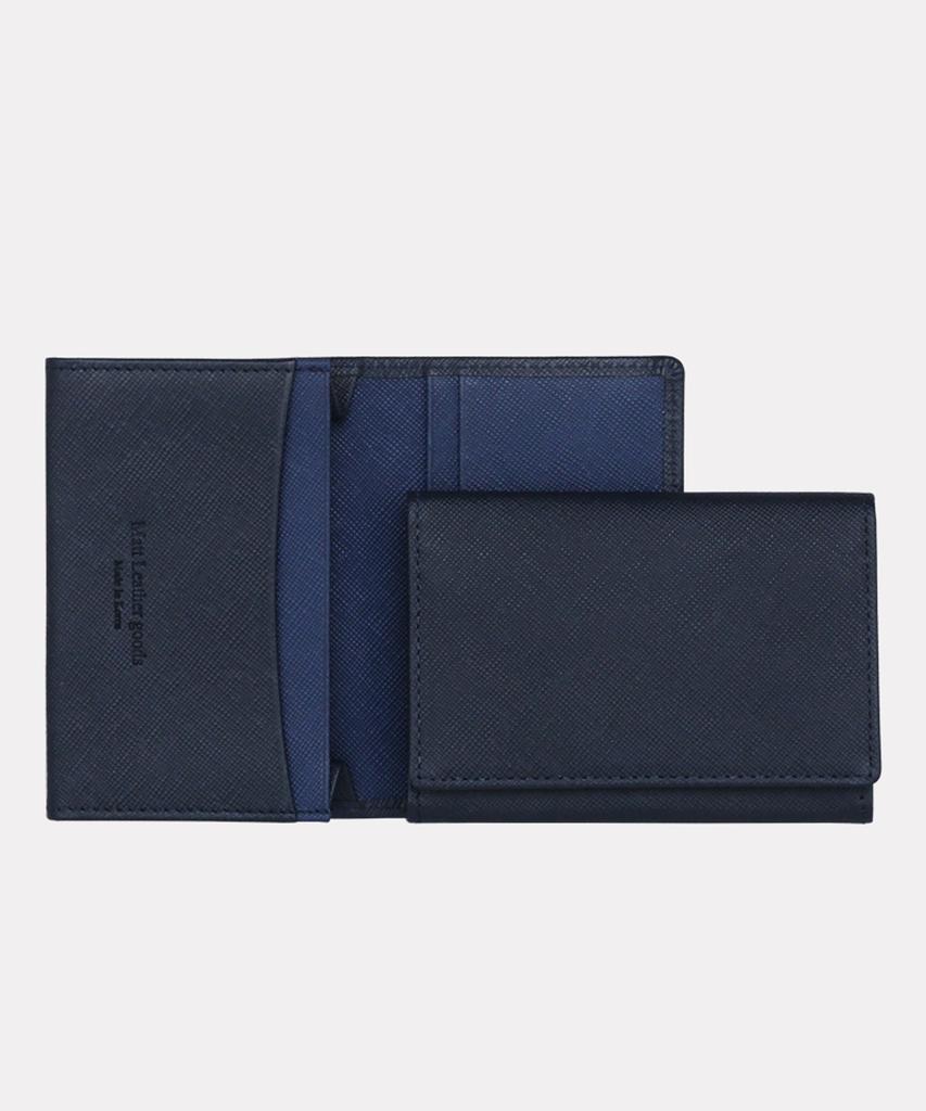 Matt Saffiano Cowhide Combination Slim Business Card Holder Dark Navy + Steel Blue