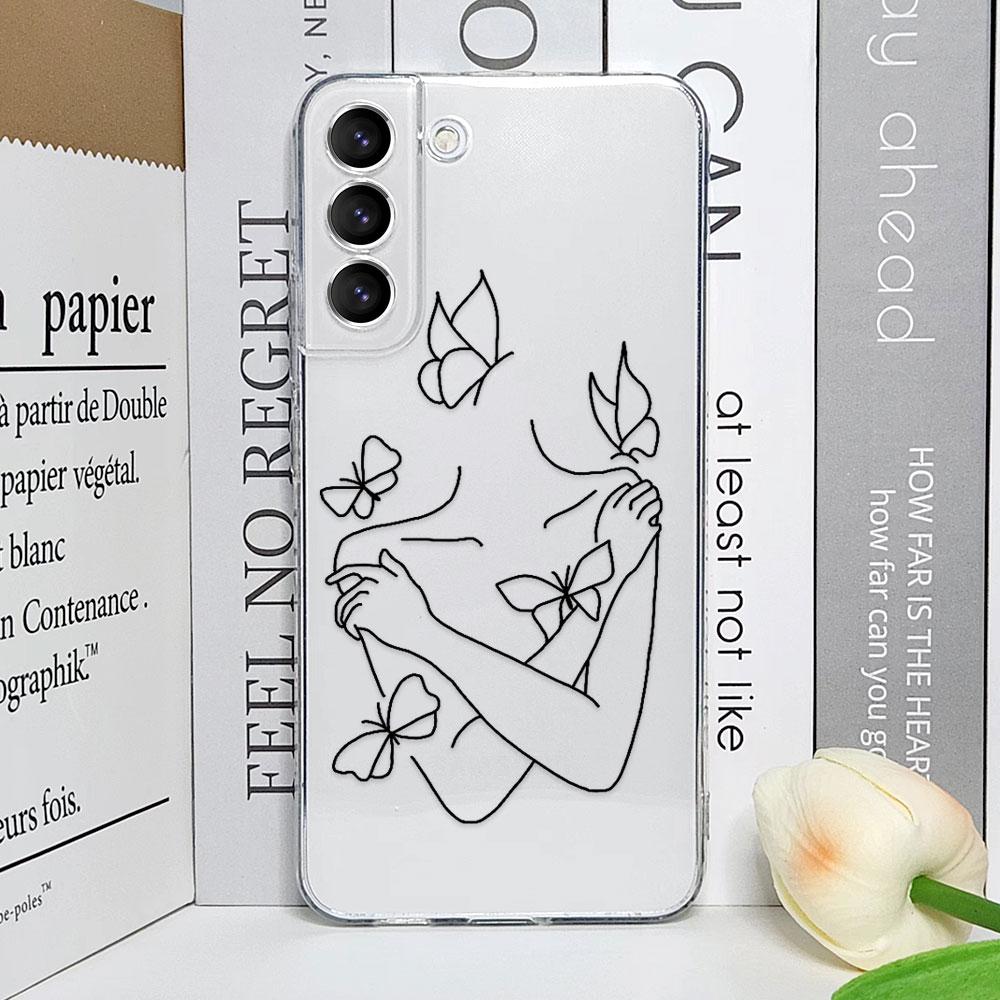 Abstract Line Face Aesthetic Clear Phone Case for Samsung Galaxy S24 S23 Ultra S22 Plus S21 FE S20 5G Soft Silicone Cover Fundas