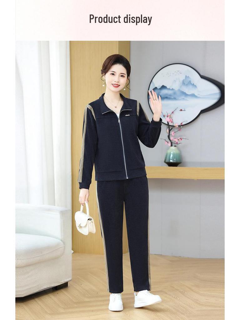 Autumn-Winter 2025 Stylish Plus Velvet Two-Piece Set for Middle-Aged Women