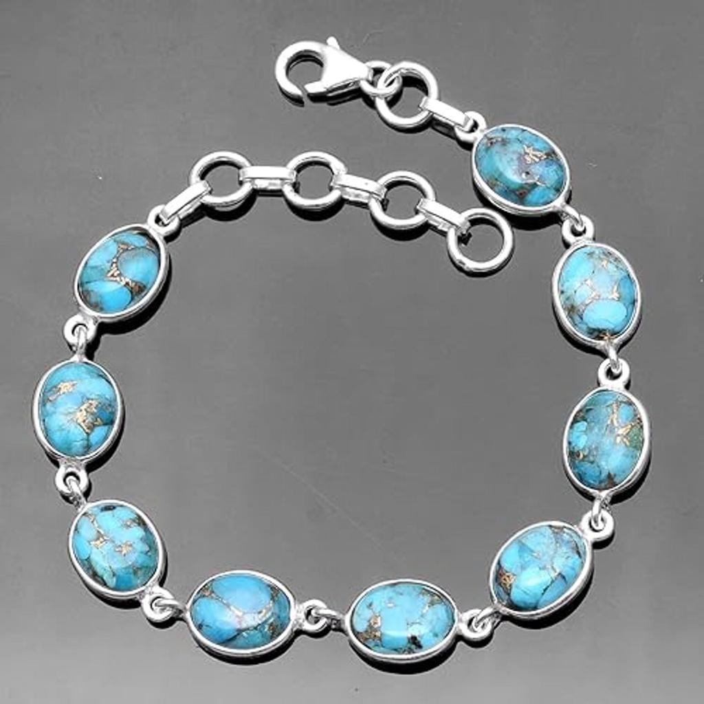 925 Sterling Silver, Lab Created Turquoise Gemstone Bracelet, Handmade Jewelry, Gift For Her, Birthstone Gift, Silver Jewelry
