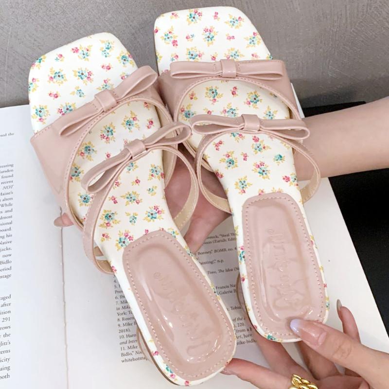 Fashion Fashion Square Toe Bow Women High Heeled Sandals Elegant Wedges Non-slip Women Sandals Summer Comfort Open Toe Slide Sandals