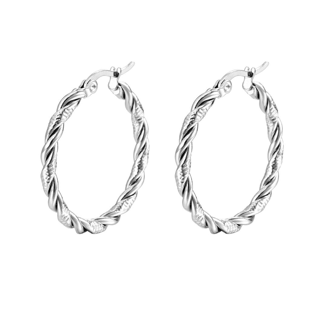 Trendy Titanium C-Shaped Stainless Steel Twisted Wire Earrings