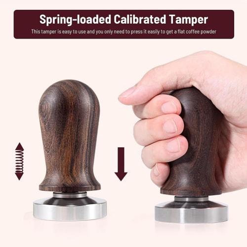LAMELLIS 51mm Espresso Coffee Tamper & Stirrer Set - Wooden Handle Spring-Loaded Calibrated Tamper with Premium Stainless Steel Base Replacement Espre